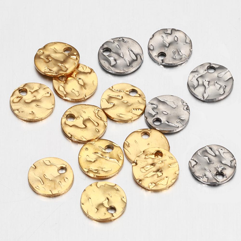 10pcs Gold Color Stainless Steel 8-12mm Round Hammered Charms Earrings Pendant for DIY Earring Jewelry Making Findings Supplies