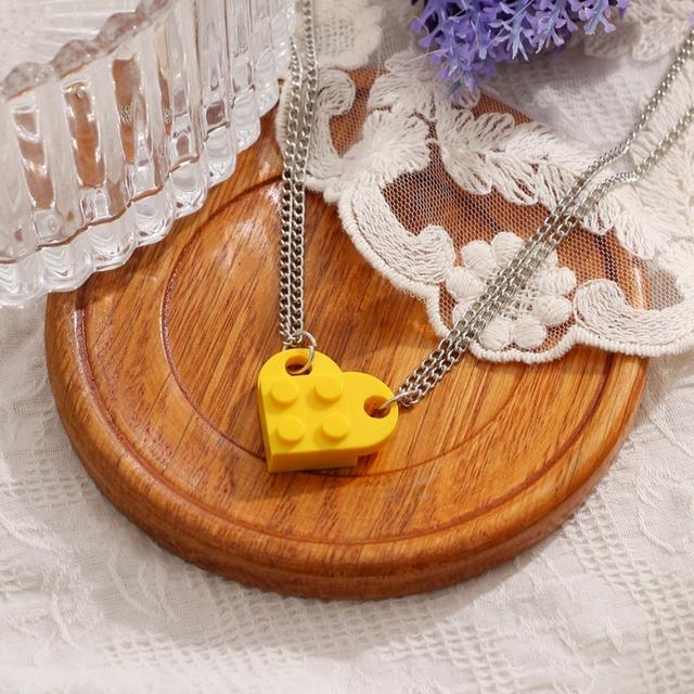 Punk 2 stücke Herz Ziegel Paare Liebe Halskette Für Liebhaber Frauen Männer Lego Elemente Freunde Halsketten Valentinstag Geschenk Schmuck