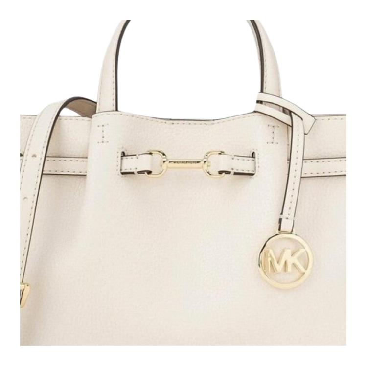 Michael Kors MK Carson Center Logo Charm Leather Tote Bag Small Women Tote Bags Beige 35S5G2ZS5T-BEI