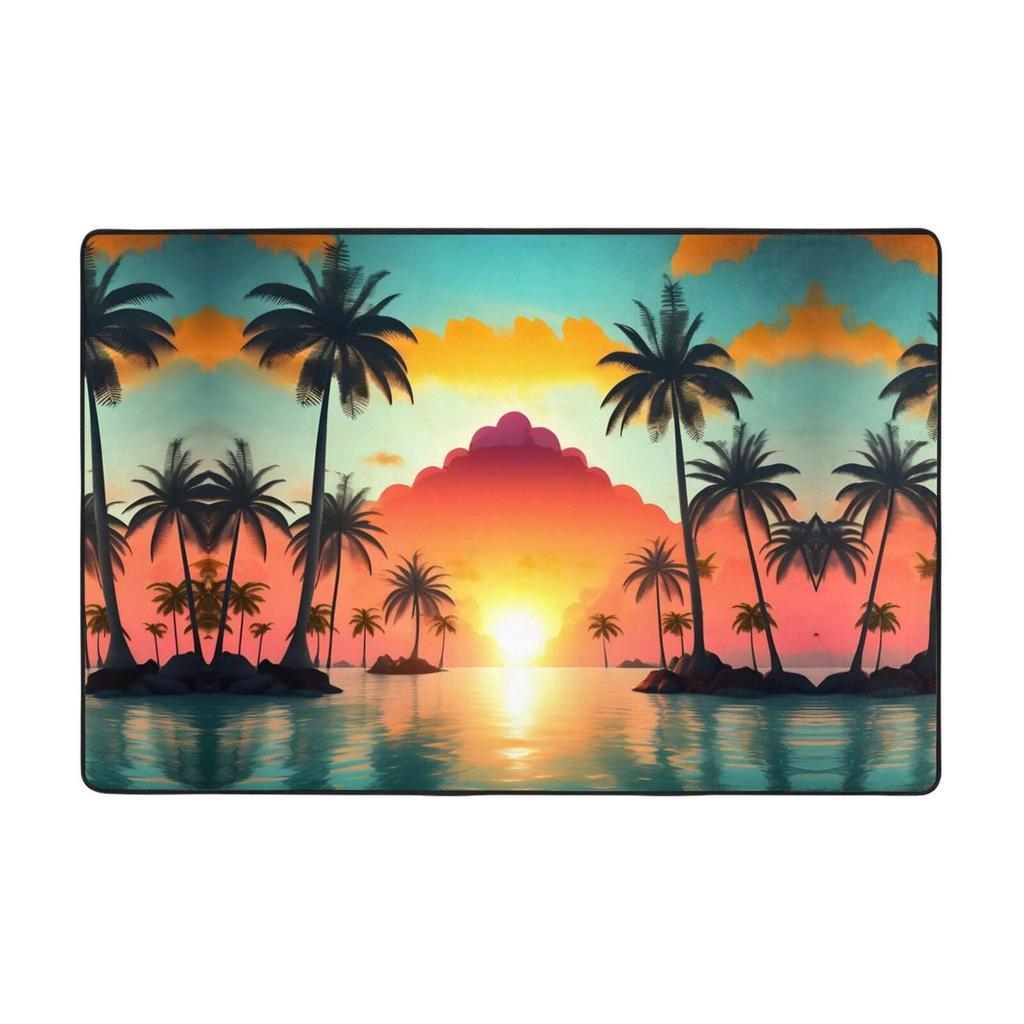 Hawaiian Beach Palm Tree Carpet Ocean Beach Area Rug Tropical Sea Sunset Floor Mat Living Room Home Indoor Mat Bathroom Doormat
