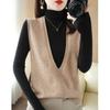 Knitted Sweater Vest Women Waistcoat Autumn Loose Heart Hollow V-Neck Irregular Pullover Vest