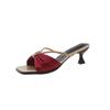 Fashion Summer Low-heeled Slippers Women Fashion Square Head Sequin Thin Strap Clip Toe Anti-slip Wear-resistant Sandals