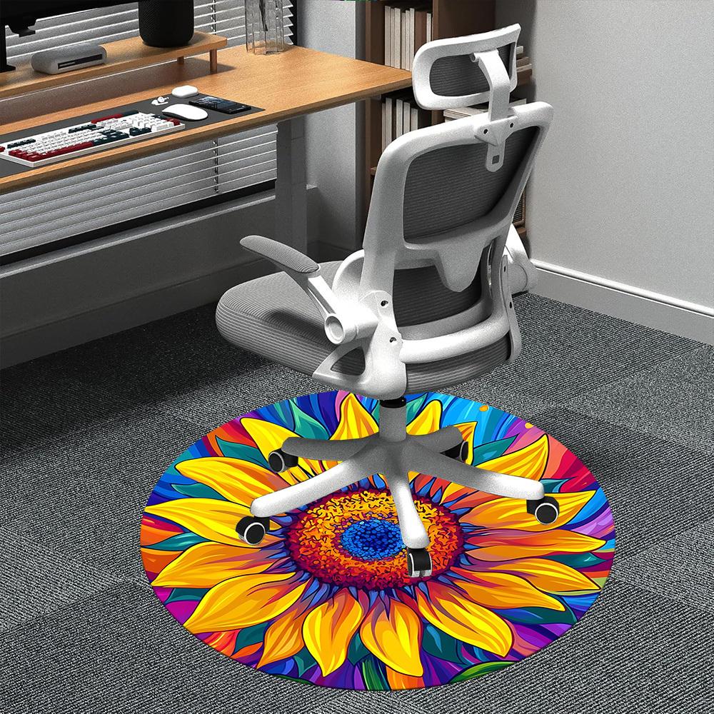 

1PC Sunflower Mandala Office Round Area Rug, Mat Suitable ForOffice, Under Office Chairs Bedroom Living Room Home Decor, Room Deco 80cm