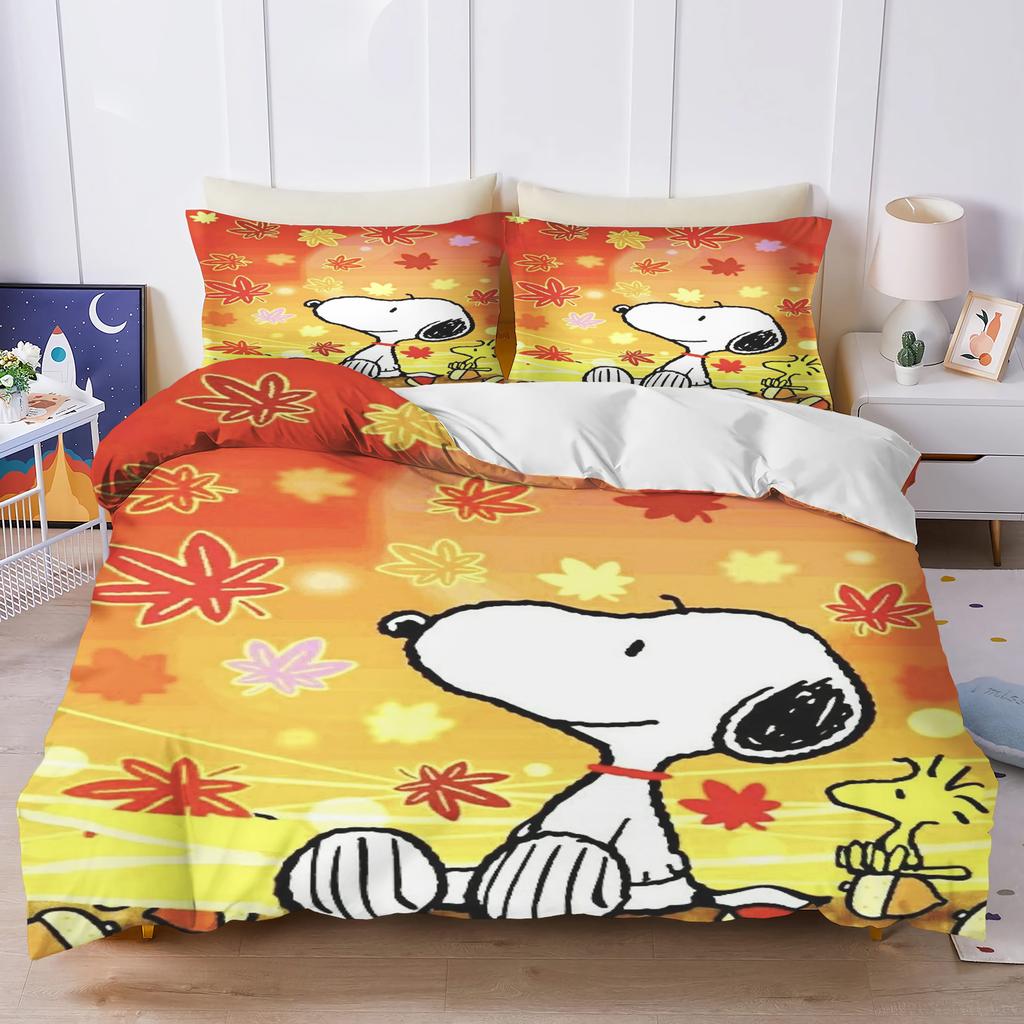 Snoopy Couple Bedding Set Duvet Cover Twin Size Sets 100% Polyester 3d Children'S Bedding Set 3-Piece 1 Quilt Cover