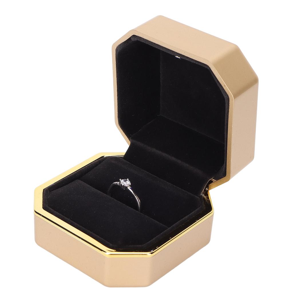 LED Light Ring Box Jewelry Display Gift Box Jewelry Storage Case for Engagement WeddingGolden