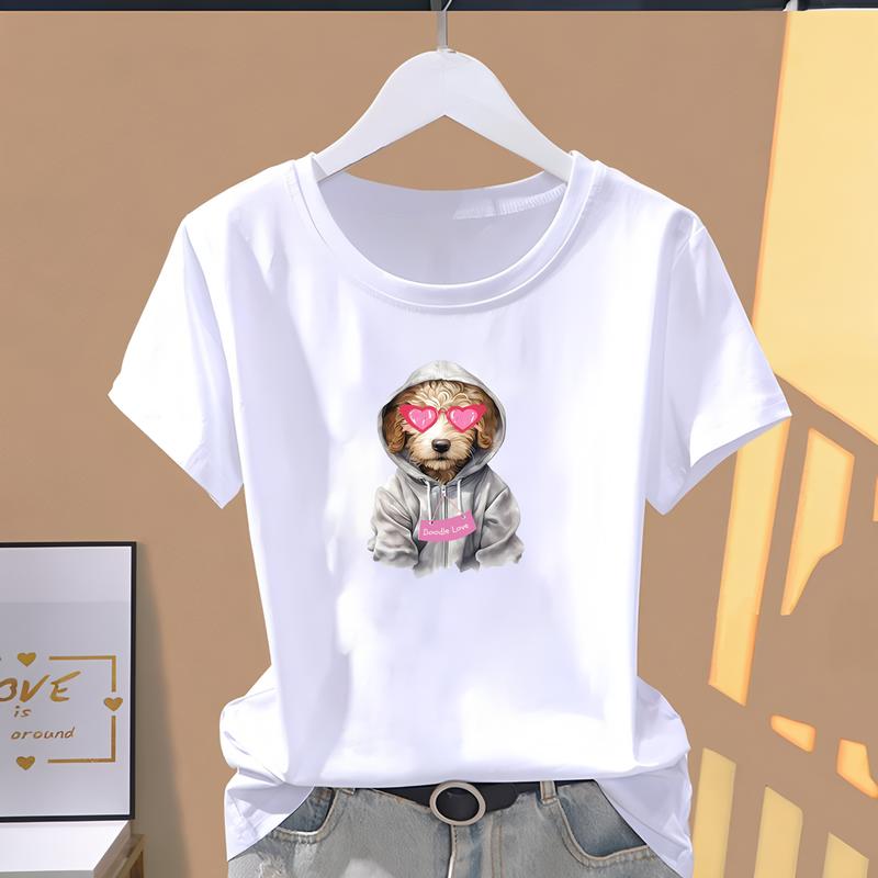Daily wear T-shirt for women, summer trendy cute printed design, short-sleeve style.