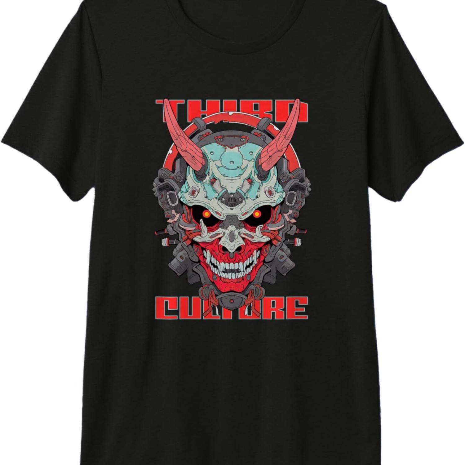 CYBERPUNK SAMURAI MASK CYBERNETIC SKULL Premium T-Shirt S