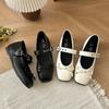 French Retro Mary Jane Small Leather Shoes Women's 2025 Spring New One-word Buckle with Bow Square Head Flat Shoes