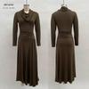 Elegant High Neck Pleated Slimming Long Sleeve Dress for Women - Autumn/Winter Collection 2025