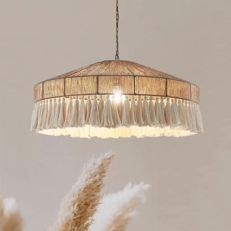 Wabi-Sabi Retro Hemp Rope Tassel Chandelier for Bedroom or Living Room