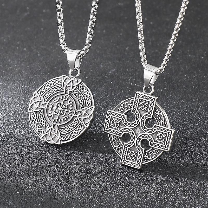 Vintage Nordic Cross Celtic Knot Charm Ornament, Viking Warrior Sword Shield Stainless Steel Men'S Pendant