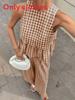 Casual Plaid Sleeveless Twopiece Set With Ruffle Hem For Women Spring Summer Comfort