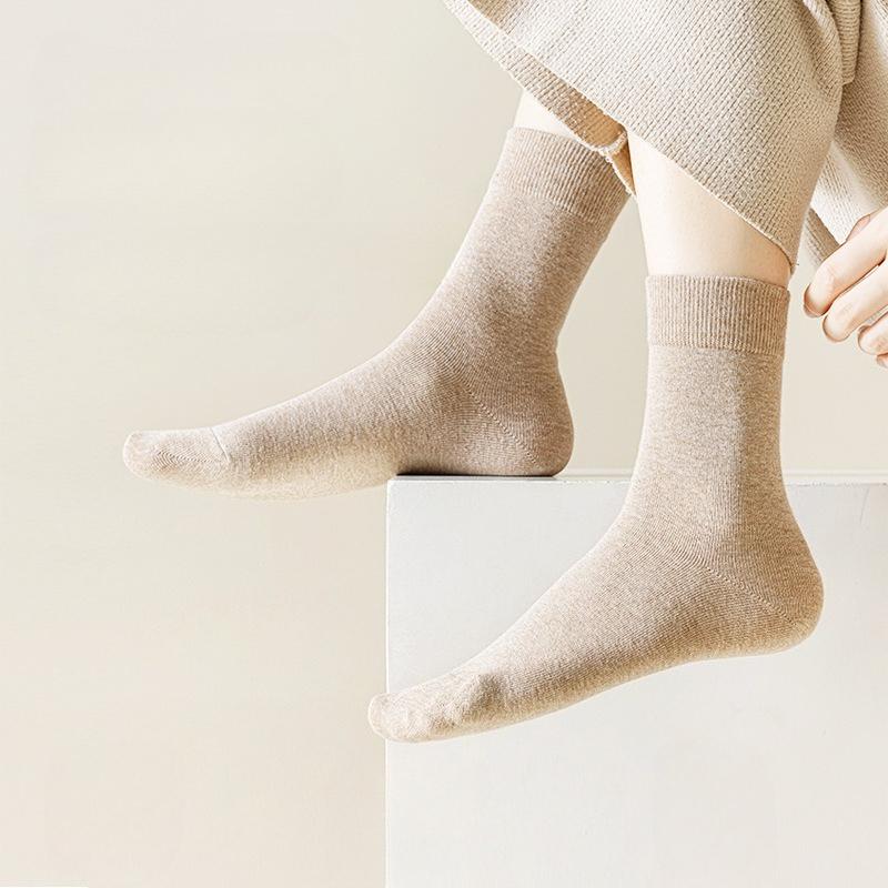 Cotton Solid Color Mid-calf Socks Women's Fall and Winter Stocks Boneless Mid-calf Socks