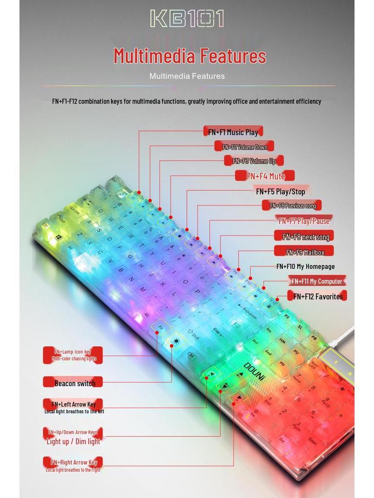 Douni KB101 RGB Transparent Gaming Keyboard