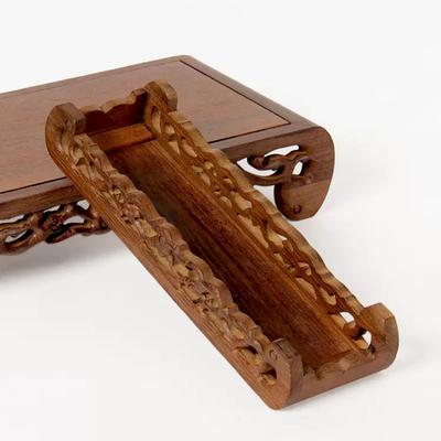Drewniany Ornament Skrzydła Kurczaka Podstawa, Prostokątna Kamienna Doniczka, Podstawa z Litego Drewna, Rzeźba z Mahoniu, Budda