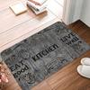 Schwarzes Küchenmatten-Set - Buchstabendesign Flanell-Fußmatte, Waschbarer, lichtbeständiger Stehpolster für Schlafzimmer- und Wohnzimmerdekoration