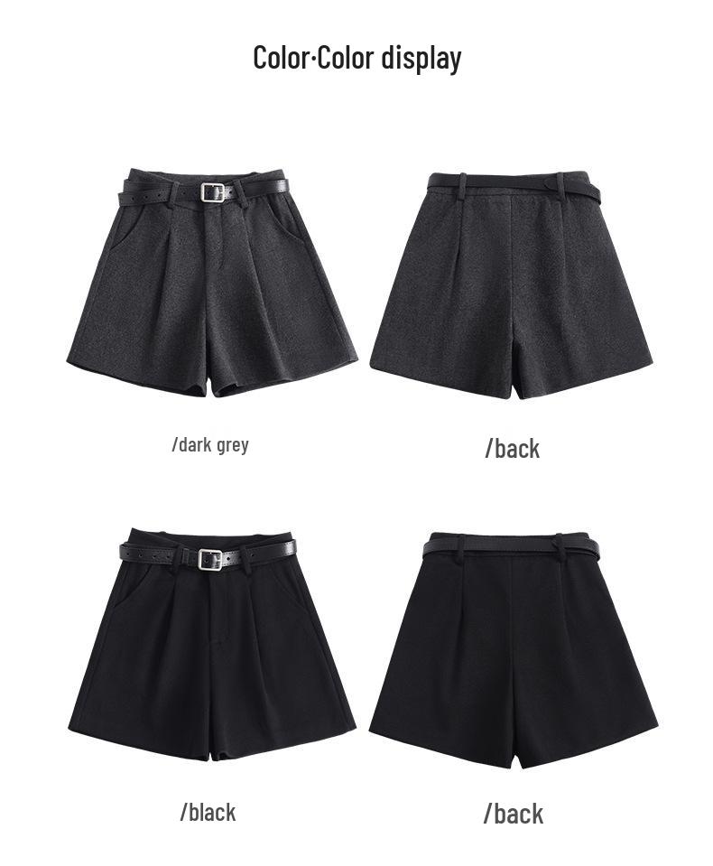 Plus Size Women's High Waist A-Line Woolen Shorts - Autumn & Winter, Loose Wide Leg, Bootcut, Slimming Fit