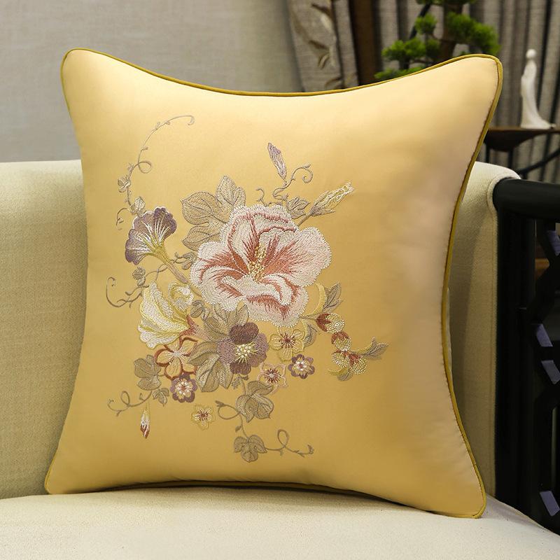 Chinese-style Embroidery Throw Pillow Redwood Sofa Cushion Cover Headboard Flowers Solid Wood Chair Lumbar Support Cushion Cover