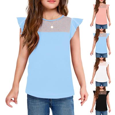 Sommer Kinder- und Mädchenhemden mit Plisseeärmeln, Freizeit-Tops, Kurzarm-T-Shirts aus transparentem Mesh