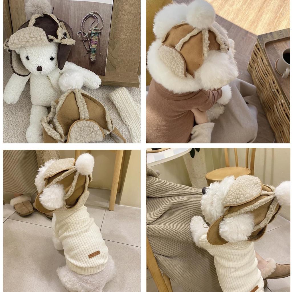 Winterhundehut,Warme Niedliche Verstellbare Fleece-Haustierkappen mit Bommel,Hals-Ohrenwärmer Welpenmütze für und Hundeparty-Dekoration