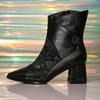 Fashion Sexy Black Pointed Toe Snake Print Ankle Boots Women Fashion Sequins Buckle Thick-sole Modern Boot Cozy Large Size Designer Boot