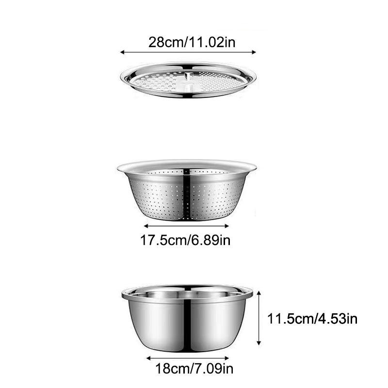Multifunctional Stainless Steel Basin, 2026 New 3 In 1 Multifunctional Stainless Steel Basin Strainer Set With Grater
