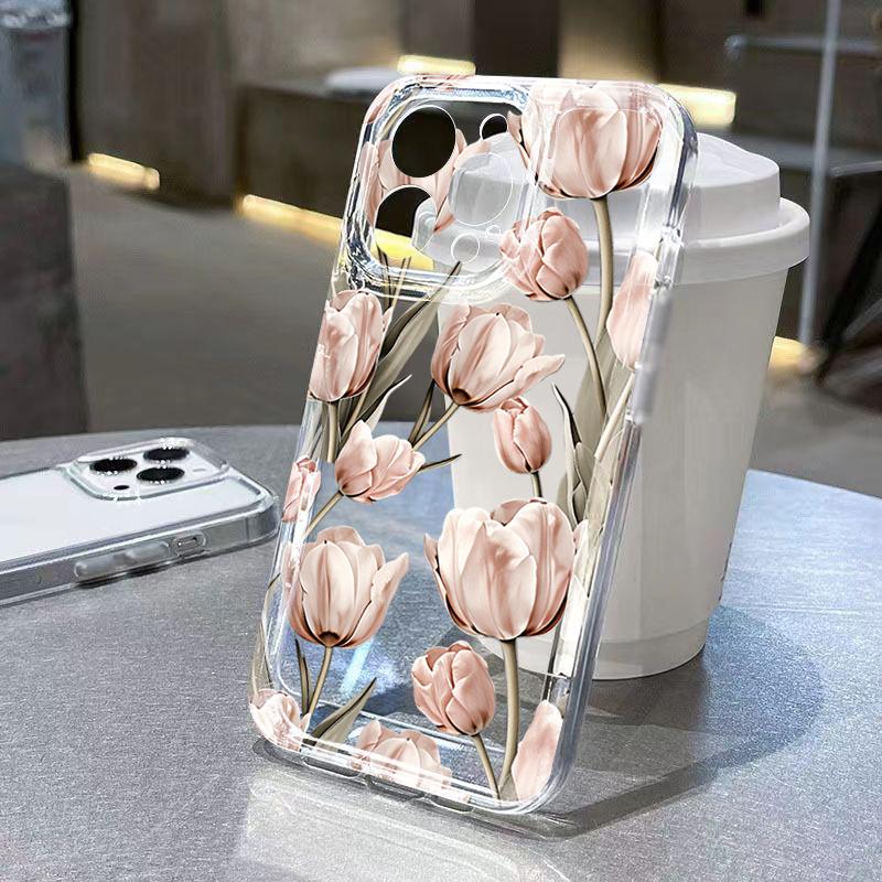 Transparent Tulip Flower and Star TPU Silicone Phone Case For iPhone 17 16 15 Pro Max 14 13 12 11 7 8 Plus XS X XR Air 17E Cover