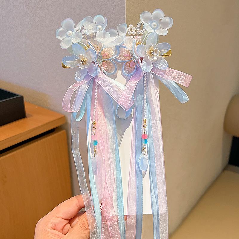 Mid-Autumn Hanfu Fairy Hair Clip - Women's & Children's Ancient Style Floral Tassel, Sweet Accessory for Girls