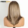 FREEDOM Layered Straight Synthetic Lace Front Wigs For Women Short Bob 6x4 Wear And Go Glueless Wig Ombre Brown Pre Plucked Wigs
