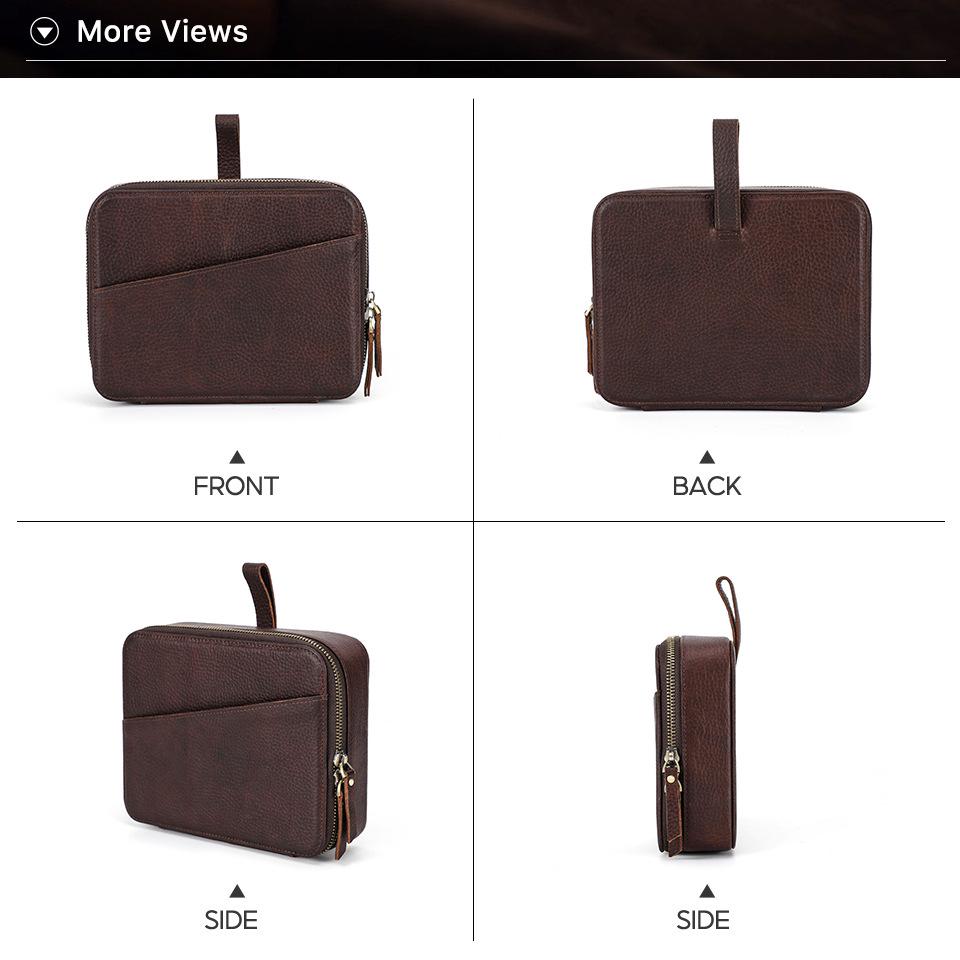 Vintage Cowhide Multi-Compartment Watch Strap Storage Box with Zipper Closure for Mechanical Wristwatches