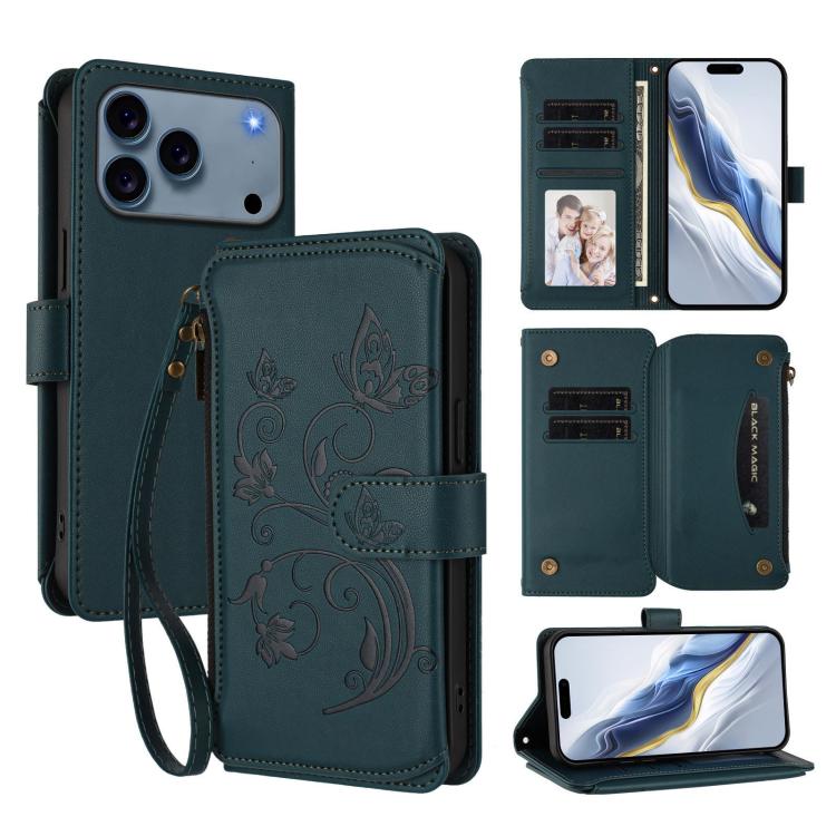 Butterfly Love Flower Multi-card Zipper Wallet Leather Phone Case