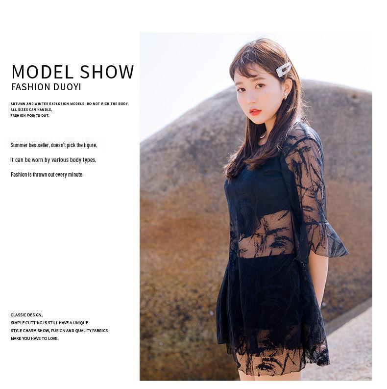 Japanese Lace Split Three-Piece Swimsuit: Women's Sheer Swimwear with Underwire & Chest Pads - Beach Vacation Style.