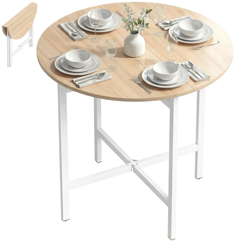 Foldable Dining Table 80 Cm Round Folding Table With Steel Frame Space For 2 4 Persons Natural Wood Look