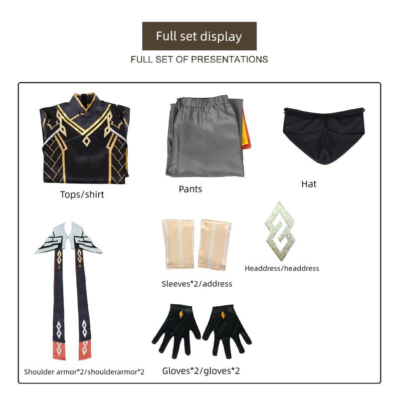 Genshin Impact Cosplay Costume Set - Rock King Zhongli Cosplay Full Outfit for Men, Ancient Style Anime Game Genshin Impact - Zhongli (Rock Emperor) S