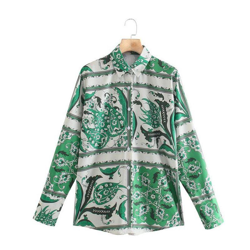 Beautiful Versatile Stylish Spring & Fall New Arrival Fashion Style Lapel Long Sleeves Cardigan Geometric Positioning Print Shirt