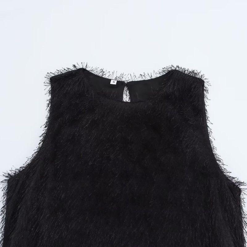 Kaslead New Arrival Women's Clothing Fashion Style Fashion Minimalist Tassel Sleeveless with Lining Dress