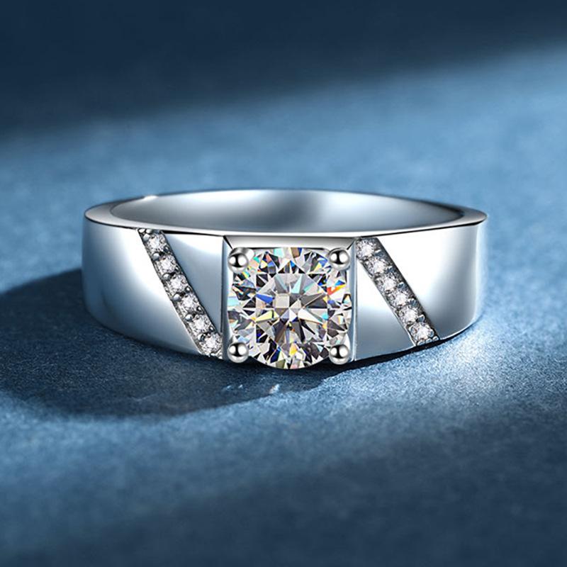 Grand Ring Men's Carat Moissanite Platinum - Adjustable Open Band Charm, Carat Bold & Sparkly, Wedding Wear Pick