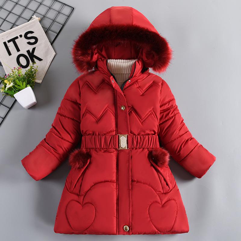 Mädchen Winter Mittellanger Dicke Mantel mit Pelzkragen