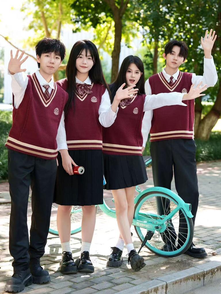 Preppy Red Vest & White Shirt JK Uniform Set for Students