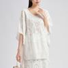 DIMANAF 2025 New Summer Basic Shirt Women Lace O-Neck Blouse Tops Tees Loose White Short Tees