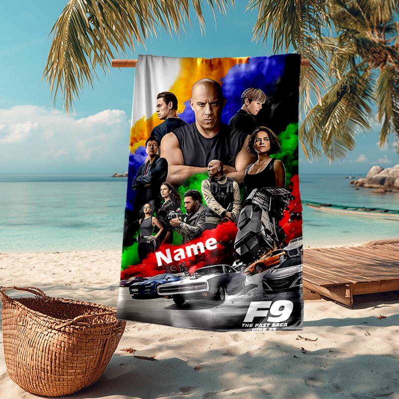 Custom Name Ultra-Soft Beach Towel with Fast & Furious Theme,Ideal for Pool - Camping, Diving - Perfect Travel Essential, Vibrant Beach Towel.