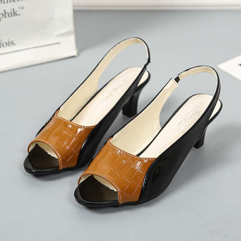 2025 summer sandals women's red bow new fish mouth shoes middle heel shoes women's thick heel shoes light mouth fashion shoes