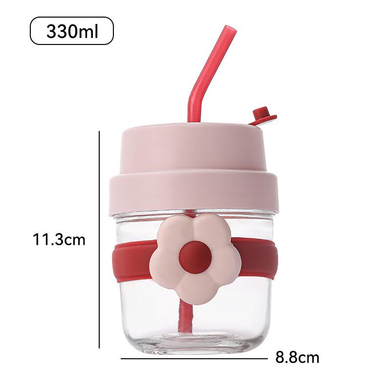 Cute Flower Straw Glass Water Bottle