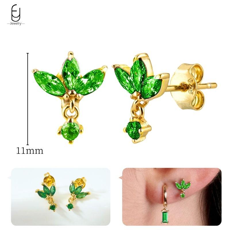 925 Silbernadel Grüne Zirkon Gold Ohrringe Herz Creolen für Damen Zarte Steckerohrringe Luxuriöser Schmuck Geschenke