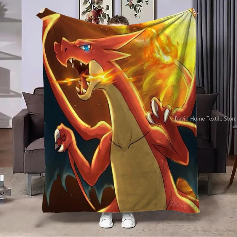 Charizard Pokemon Fire Dragon Anime Flannel Blanket Fluffy Children Adults Sofa Plush Bedspread Throw Lunch Blanket for Sofa Bed