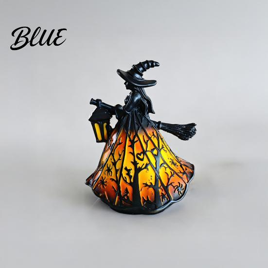 Mysterious Witch Statue Halloween Witch/Ghost LED Lamp Gothic Resin Ornament with Warm Light for Glow Lamp Home Decor Desktop Spooky Night