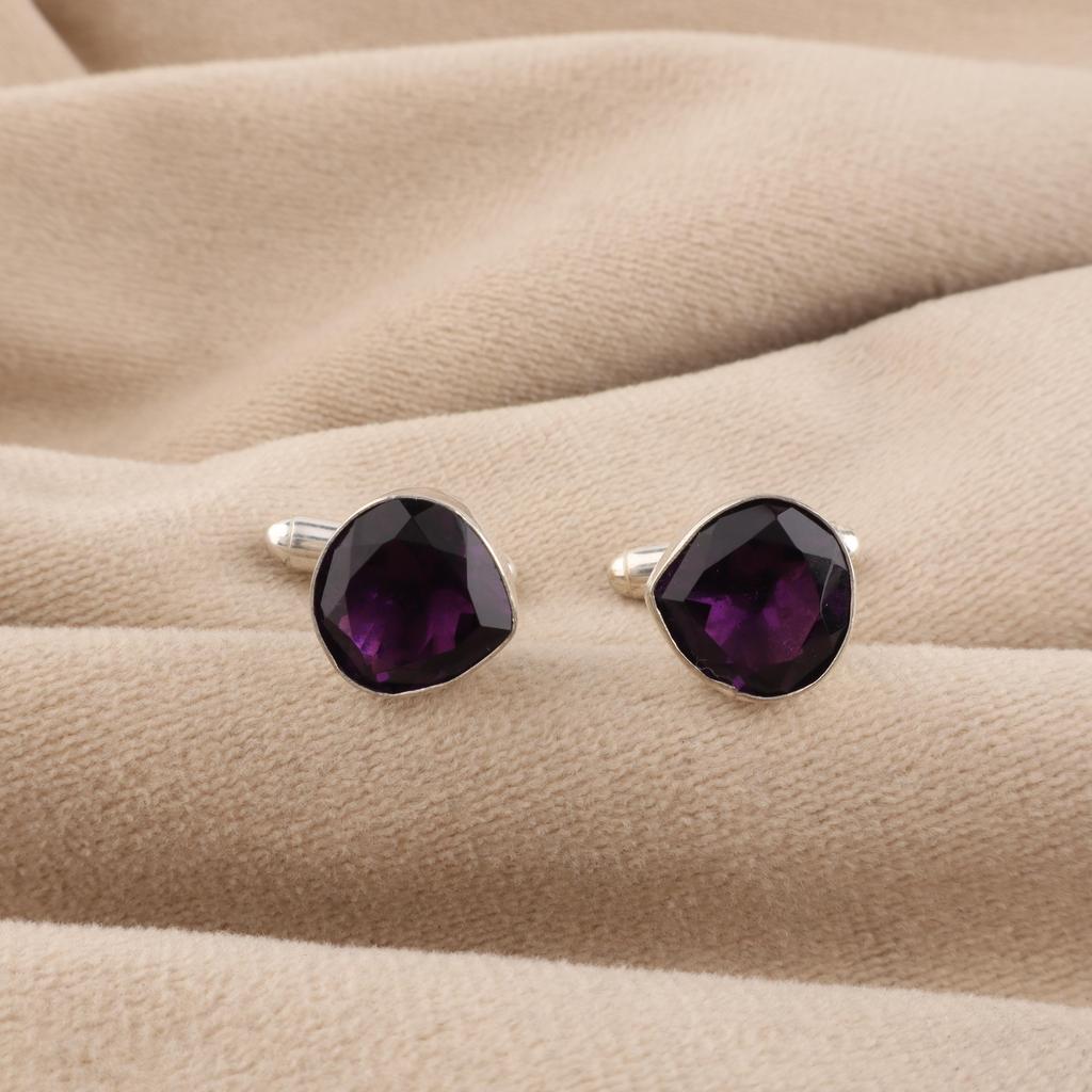 Gemme di Ametista Argento Sterling 925 Gemelli da Uomo per Abito 1" Gioielli Fatti a Mano per Regalo di Anniversario CL-10-6
