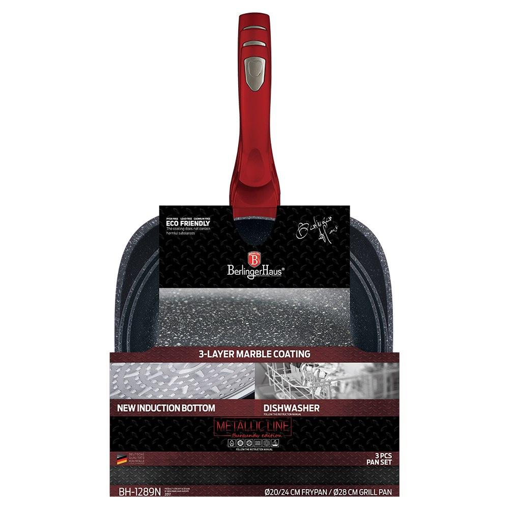 Set Of 3 Granite Pans Berlinger Haus Burgundy Bh-1289