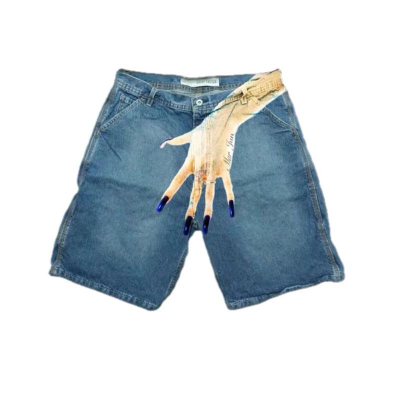European And American Y2K Hip-hop Trend Pattern Printed Denim Shorts Couple Casual Trousers