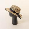 New Elegant Women'S Black Bow Straw Hat Hollow Woven Flat Top Sun Hats For Women Summer Beach Travel Beach Vacation Caps